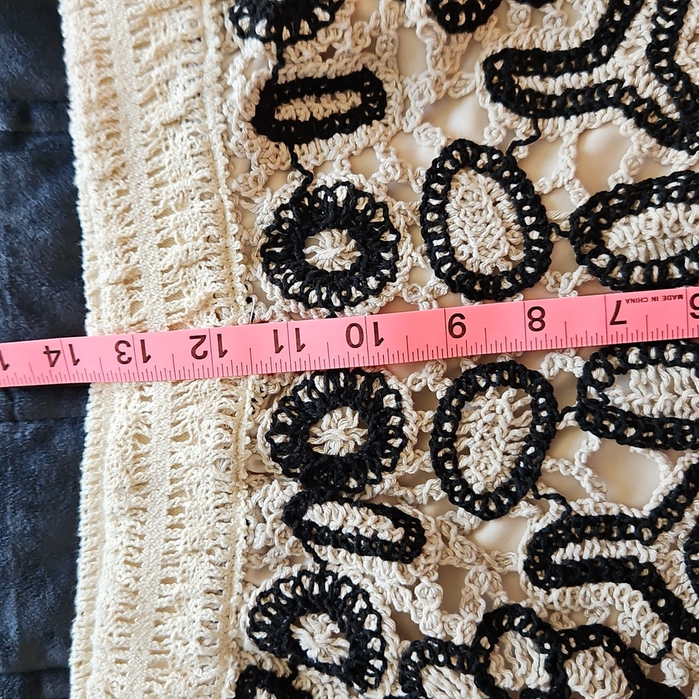 Boho Crochet Lace Shorts, Cream & Black Floral High Waist, Large, Festival - Picture 7 of 9